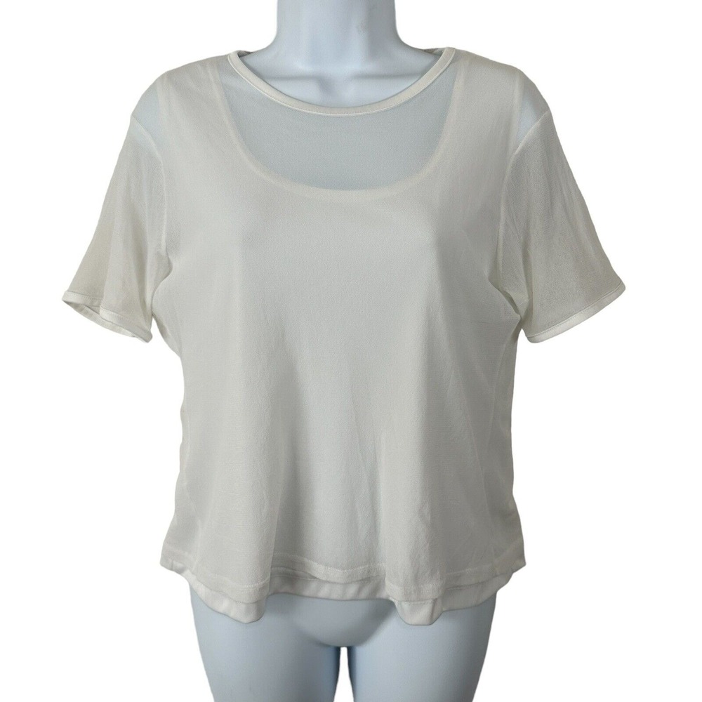 Vintage Forenza XL 90s Womens Top White Sheer Short Sleeve Two Layer Grunge USA